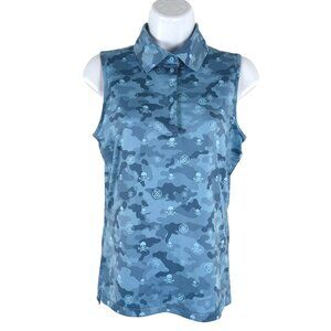 G/FORE Icon Camo Printed Sleeveless Golf Polo Shirt Top XS Blue Skull TP-3458